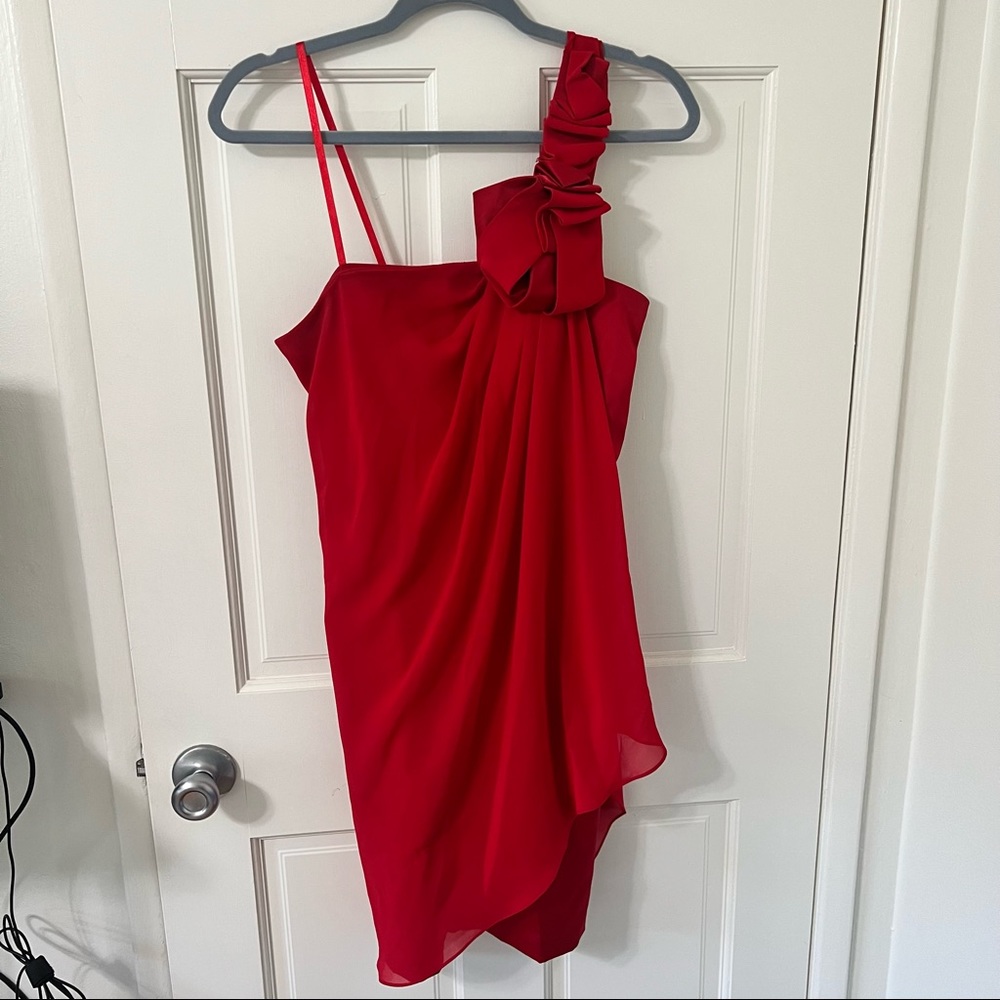Red semi formal dress one shoulder